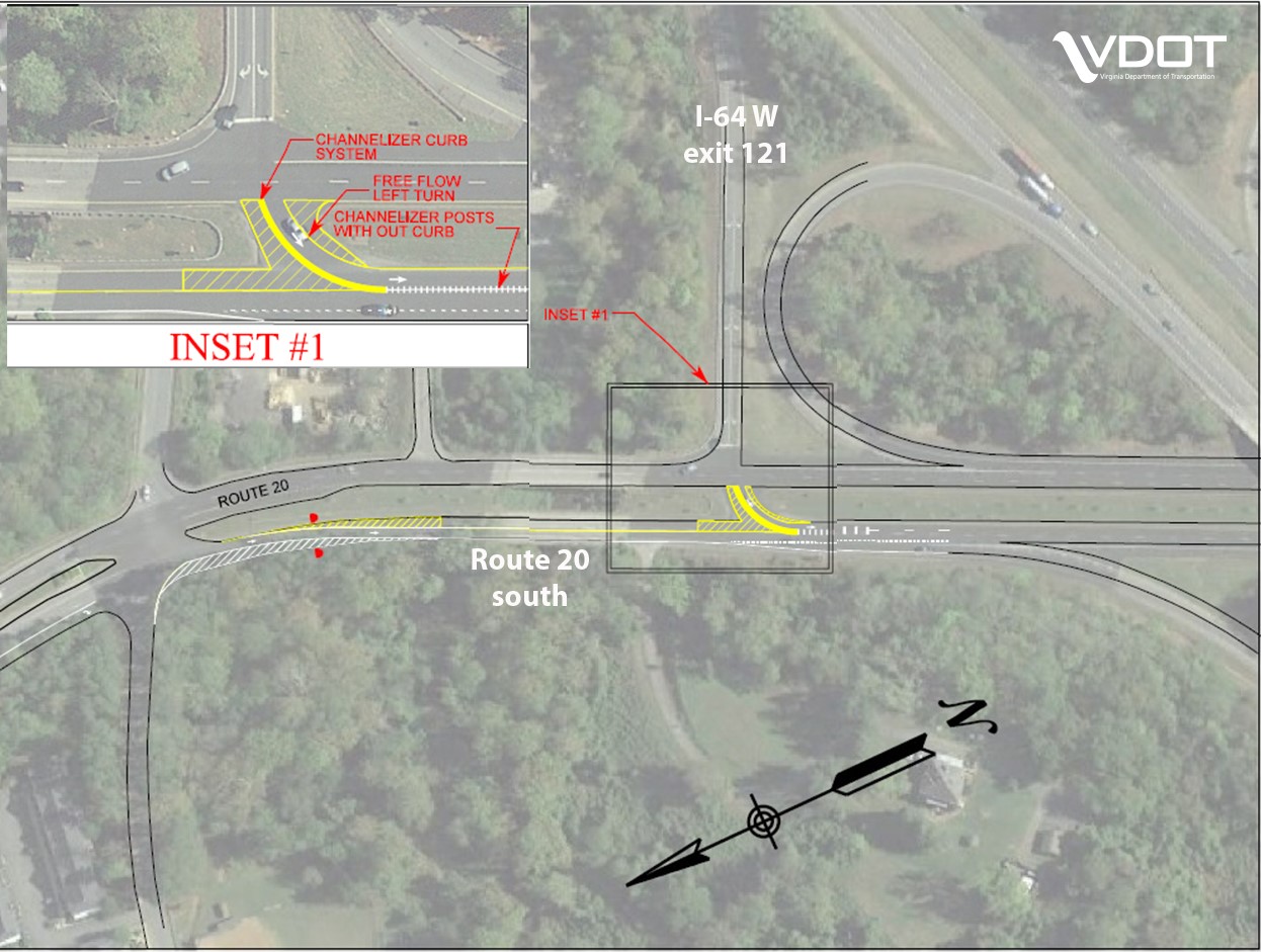 Image of intersection improvements on Route 20 at Interstate 64 in Albemarle County 